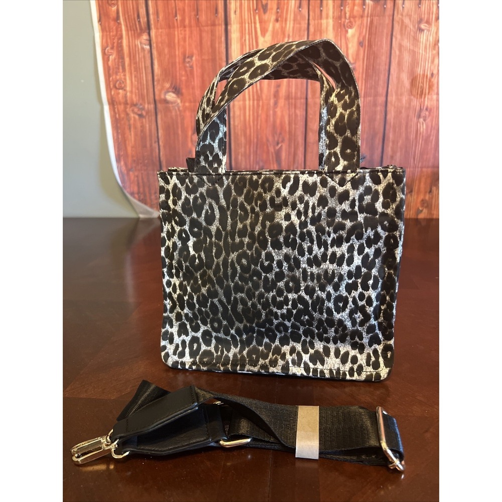Coco + Carmen Mini Tote Bag Black Gray Animal Print Zip Top Crossbody Purse